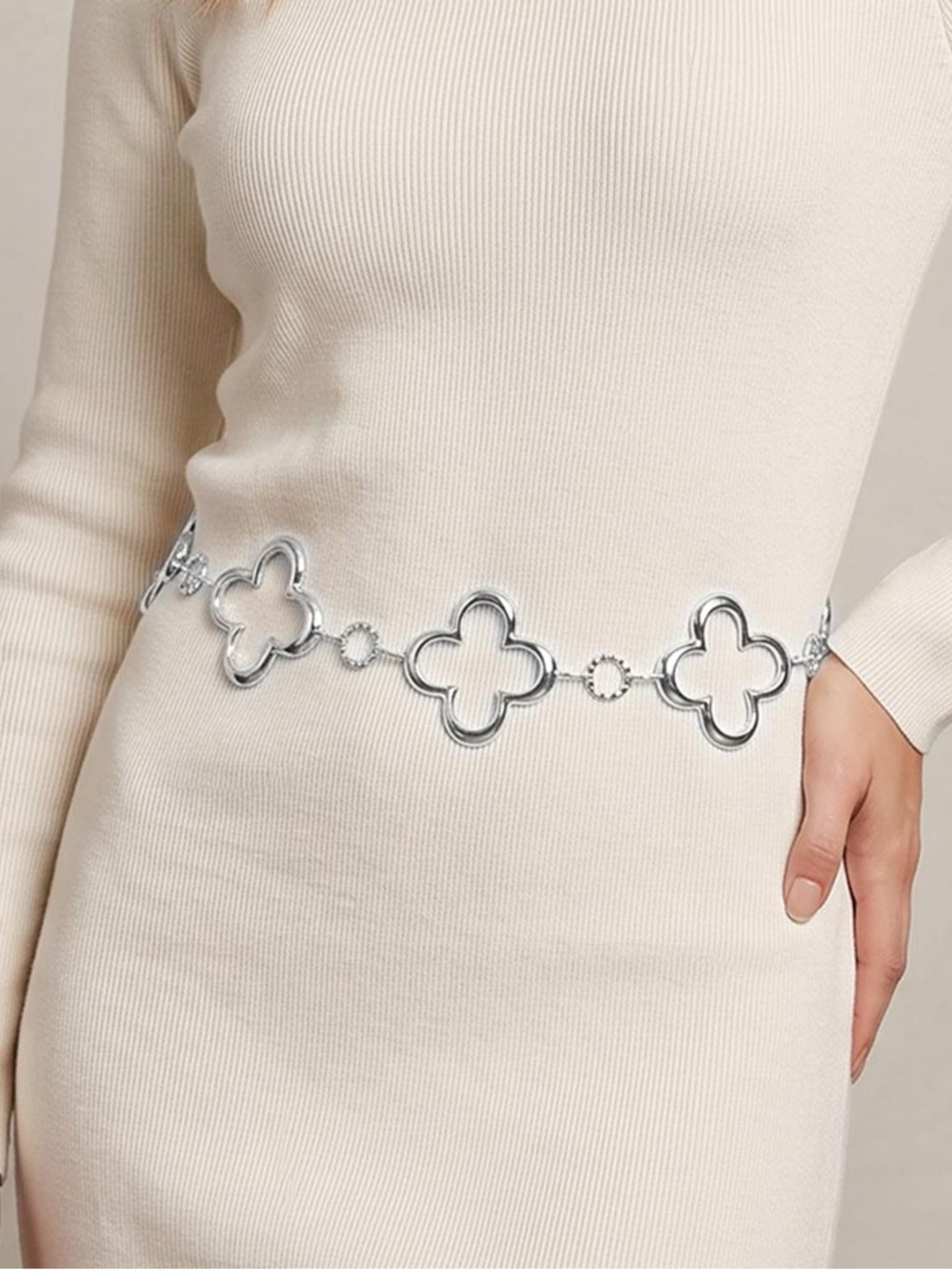 Silver Clover Link Waist Chain Belt